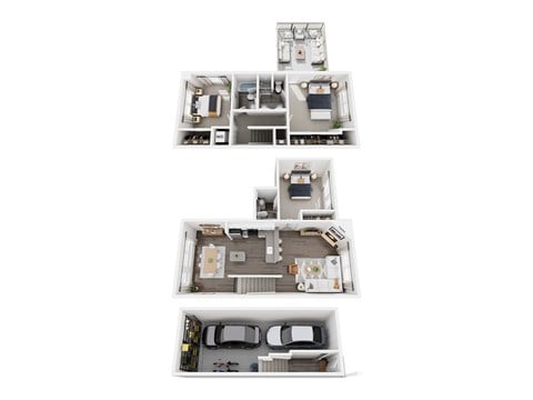 Floor plan for 3 beds, 3 baths, 1445 sqft